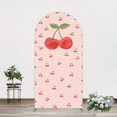 Lofaris Sweet Pink Red Cherry Happy Birthday Arch Backdrop